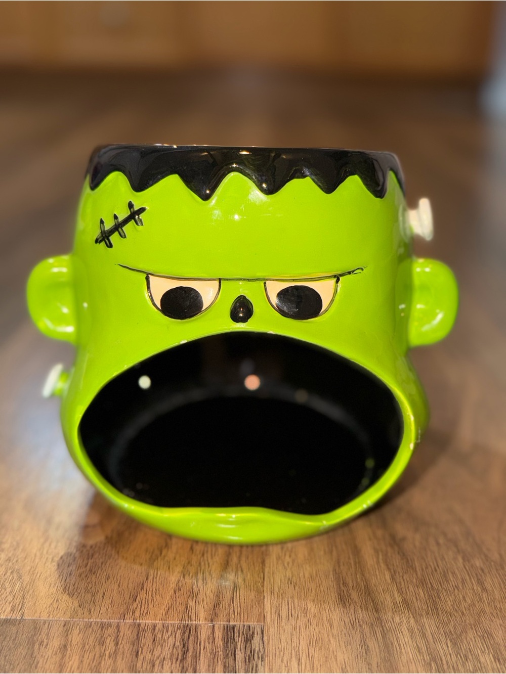 Green Frankenstein Open Mouth Ceramic Candy Bowl Planter